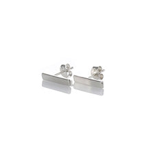 Load image into Gallery viewer, Silver bar ear studs, matte silver