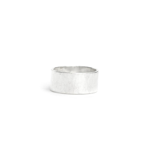 Wide hammered silver ring